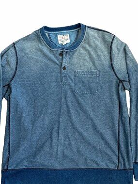 Handcrafted Lucky Brand Men's Blue Henley Pullover Sweater L